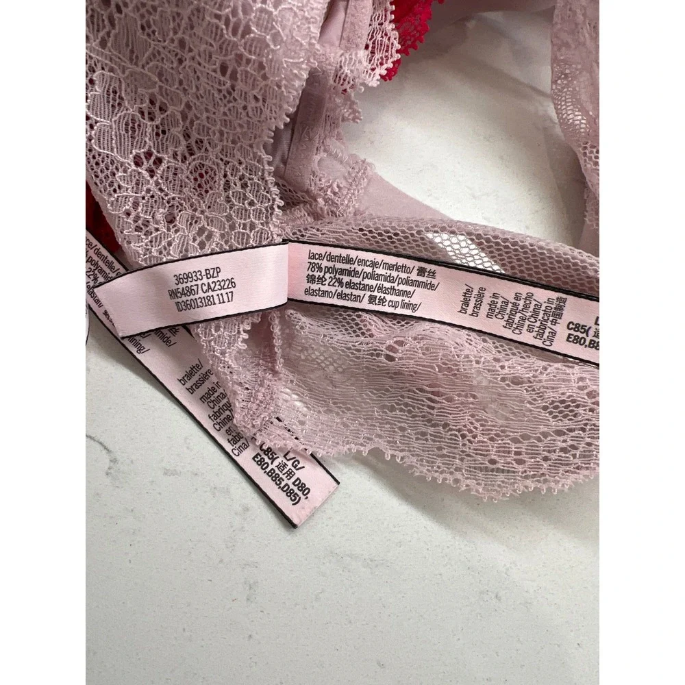 Victoria's‎ Secret Chantilly Lace Long Line Bralette Velvet Strap Large Red Pink